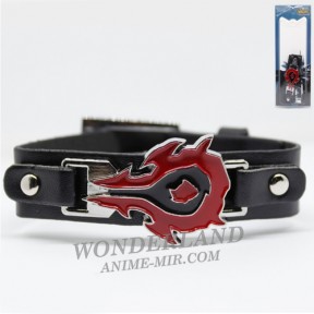 Браслет кожаный черный Варкрафт - Орда логотип / Warcraft - Horde logotype